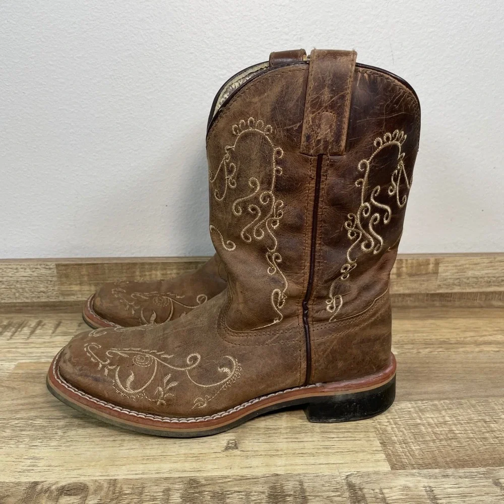 Smoky Mountain Kids Brown Leather Floral Embroidered Western Boots 3845C Size 3R